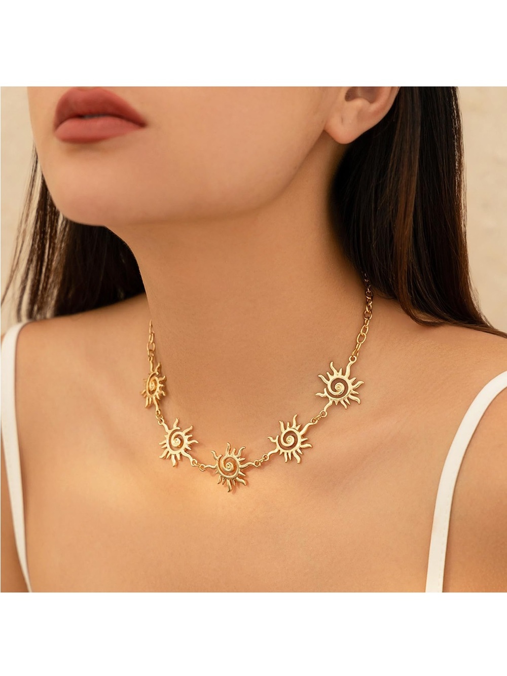 Women's Sun Necklace – Gold Choker Sunburst Bohemia 18 Carat Gold Plated
